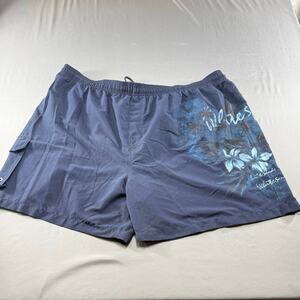 Puritan Men’s 3X Navy Blue Swim Trunks Floral Graphic Beach Board Shorts